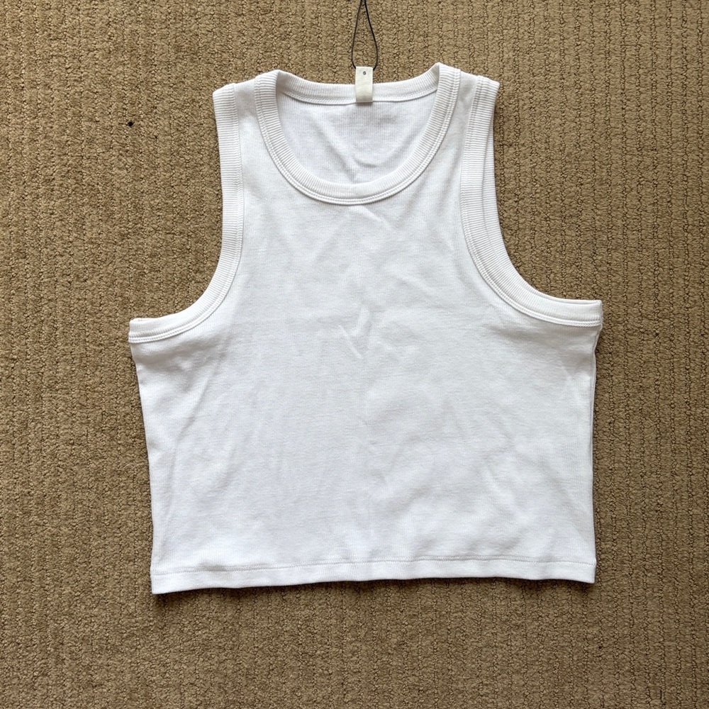 KOTN Women’s Crop Racer Tank, White, L